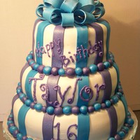 Blue And Purple Stripes All fondant, airbrushed with pearl sheen, butter cream writing