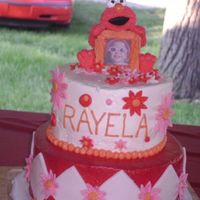 Elmo This is my first BC and fondant tiered cake. Elmo is a little picture frame figurine. all the decorations are fondant. Thanks, Michele...