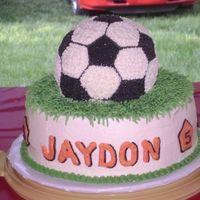 Soccer All BC but the shapes on the bottom tier with the 5 on them. The grass I sprinkled green sugar which hid any white showing through and gave...