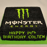 Monster Logo black is chocolate buttercream, colors are reg, BC, fondant Happy birthday, TLF