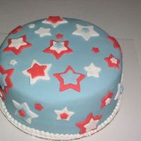 Choc And Awe 3 layers of double chocolate cake with dark chocolate ganache filling. Buttercream icing and MMF fondant with fondant stars.