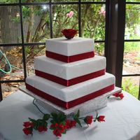 Red Ribbon Wedding Cake This is my very first wedding cake!!