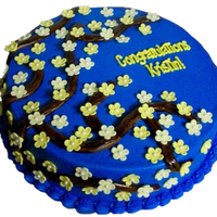 Yellow Blossom Yellow Blossom cake - covered in BC with fondant blossoms and branch. Yellow and blue colors match the bride's wedding colors. TYFL!