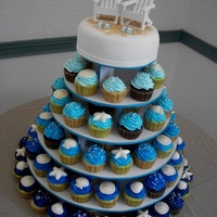 Beach Wedding Cupcake Tower This cupcake tower was done for a beach themed wedding reception. Cake topper is covered in fondant with graham cracker "sand"....