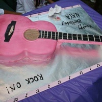 Acoustic Pink Guitar Cake Fondant covered chocolate cake for my daughter's 7th Bday. All cake except for neck which is RKT covered in fondant. Thanks for...