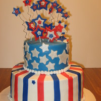 4Th Of July Birthday Birthday cake for a friend that was on the 4th of July. Buttercream with fondant accents. Wires in straws.