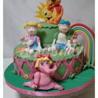 Xuxinha And Her Gang A cake with brazilian characters (Xuxinha and her gang) made for a little girl. All made with gumpaste.