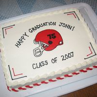Simple Graduation Sheet Cake Our school colors are red, black and white. Customer wanted a football helmet with his number on it. She was happy with it. :) Helmet is a...