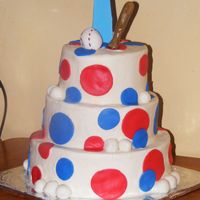 Ball & Bat This is a cake i did, covered in buttercream w/ fondant accents. the ornaments on top are gumpaste.