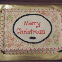 Merry Christmas Staff Christmas cake made for a staff party. BC icing, cornelli lace and red and green sugar sprinkles. TFL