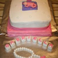 Christening Cake I made this cake for the Christening of my new Goddaughter. Used aspects of cakes b jo0312 and twinsline7. Frosted in BC with baby, cross,...