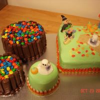 Candy Cake And A Halloween Cake I made these for 2 birthdays at the bank where my sister works. She asked for one 'plain' (her word, not mine) birthday cake and...