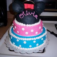 Cake6.jpg I made this for my cousins minnie mouse themed birthday. All BC. The mouse hat was made by using half of a ball pan and cupcakes for the...