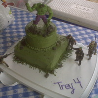 Incredible Hulk Birthday boy was obsessed with Hulk! Rocks make of fondant and crumbled oreos. TFL!