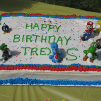 Super Mario Bros Quick birthday cake for my son. He loves Super Mario Bros but I was short on time. He put the figurines on the cake - I would have placed...