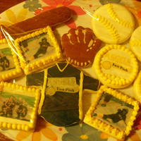 Softball Cookies cream cheese cookies, royal buttercreme icing and edible images.