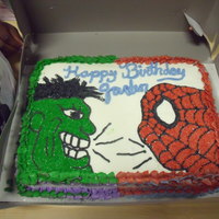 Hulk Vs. Spiderman My 2nd freehand drawn cake. Got the idea from BrendBTC here on CC. Still need to work on filling in the stars., but not too bad for someone...