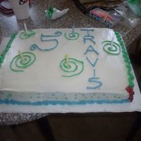 First Time This is a cake done for my son's 5th B-day. My first attempt at decorating. Watched a few videos on-line. I'm starting Wilton so...