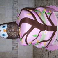 Owl Birthday Cake The owl is cake covered in indivual feathers". Details were made to match the invitations and plates, etc....