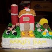 Farm Cake 11x15 inch cake ,barn made from rice krispy treats and fondant animals are fons