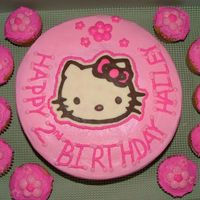 Hello Kitty 10" round iced in butter cream. Chocolate Transfer Hello Kitty. TFL