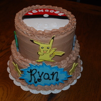 Pokemon buttercream with fondant accents. Took me three hours to make buttercream for this cake on a very humid day. Wasn't setting up right...