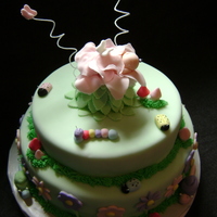 Fast Asleep covered the cake with fondant and all the decorations are also made with fondant. I used 2- 10"rounds and a 8" round.