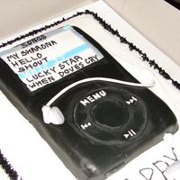 Ipod Cake! I made this using 1/2 sheet cake pan and the IPOD was a 13x9 cake pan that I just trimmed down. The 1/2 sheet is covered w/ buttercream and...