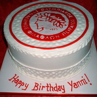 Olympiacos Birthday Done for a fan of the Olympiacos soccer team, 10 inch buttercream with fondant circle and stenciled logo.