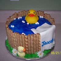 Washtub With Rubber Duck Thank you CC friends - this was easy and fun. The mother to be loved it. 10 inch with bc and mmf accents, and marshmellow ducks.