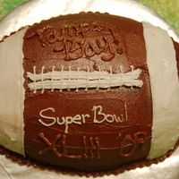 Football Cake Super Bowl 43 Chocolate devils food with chocolate buttercream filling. Decorated for the Superbowl party!