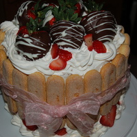 Strawberry Bavarian Layer Cake Made this for my parents, 4 layer bavarian cream and fresh strawberries, and better cream, lots of cream, lady fingers on the outside,...