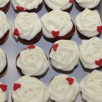Rose Swirl Red Velvet with cream cheese rose swirl on mini cupcakes