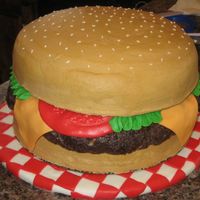 Cheeseburger Cake I made this cake for my family reunion picnic. The patty is brownie and the toppings are MMF and buttercream. TFL