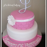 Pink Passion 10" chocolate bottom, 7" chocolate top. Gumpaste flower made a few days prior, dusted w/pearl dust, stuck on with melted...