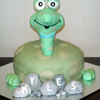 Turtle 1St Birthday 12" chocolate cake with choc mint mousse, covered in rtr. Head, feet, tail and rocks made from rkt. This cake was made for a friends...
