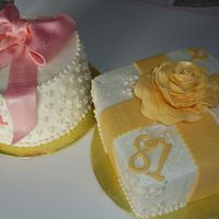 Women's Birthday Cakes These cakes were ordered as a surprise at a birthday dinner party for 2 lifelong friends that were turning 81 together. Buttercream with...