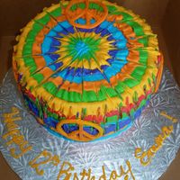 Tie Dye Cake For a 12 year old's groovy themed party. All buttercream, the peace signs were FBCT.