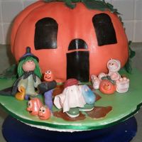1300 Night Street - 2008 Halloween Cake Contest Fondant covered red velvet cake-pumpkinGum paste trick or treaters, mailbox and pumkins