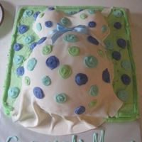 Pregnant Belly buttercream square bottom cake. I used the soccer ball pan for the belly and two mini ball pans for the boobs. Covered it in fondant and...