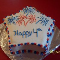 Fourth Of July I am still learning. This was a fun cake. It is a white cake w/ bc icing. It was very moist and delicious.