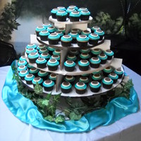 Cupcakes Stand For Wedding Tiffany Blue, Ivory And Brown 