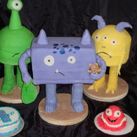 Lil' Monsters Can't wait to do some more characters with these legs I made. Pvc pipe with elbow screwed to bottom board, cap screwed to top board....