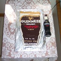 Guinness Stout Cake Chocolate Guinness stout cake filled and frosted with Guinness ganache and royal icing lettering. Buttercream edging and foam on the pint....