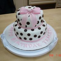 Polka Dots And Bow Birthday Cake I did this cake for a friend's birthday. WASC cake covered in fondant, with dark chocolate polka dots and a pink gumpaste bow. This...