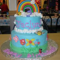 Third Birthday Cake! Buttercream and fondant accents, including fondant rainbow!