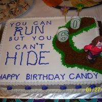 Over The Hill 60Th 60th bday cake. BC for icing. I don't like fondant so I used non-toxic wondermold for figurine. Attached with a stick and used wax...