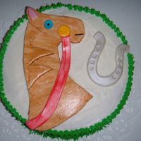 Horse Cake For Cousin's Birthday Yellow and Chocolate cake with BC. All decorations are MMF...Thanks for looking!