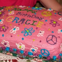 Peace Sign Strawberry cake, almond buttercream icing