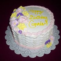 Birthday Cake champagne cake with white chocolate buttercream frosting with a strawberry cream, chocolate mouse, and rasberry cream fillings.